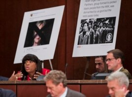 Representative Terri Sewell of Alabam, left, with Representative Jim Himes of Connecticut, right, questions leaders from Facebook, Twitter and Google.