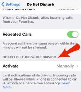 Do Not Disturb While Driving Settings