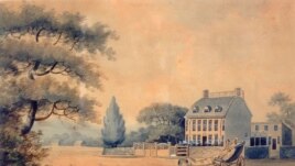 The Adams' family home, Peace field, in Braintree, Massachusetts. 1798 Painting by E. Malcom.