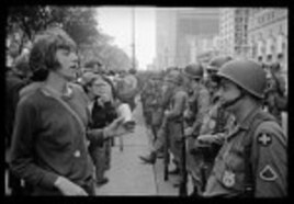 Protesters and soldiers at the Democratic National Convention in Chicago, August 1968.