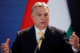 Hungarian Prime Minister Viktor Orban speaks during a press conference in Budapest, Hungary, April 10, 2018.