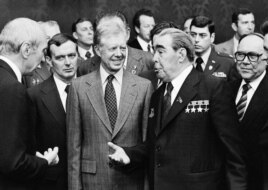 U.S. President Jimmy Carter And Soviet leader Leonid Brezhnev in 1979.