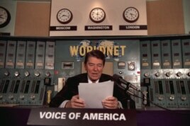 Reagan gave a radio address at the Voice of America.