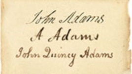 Signatures of John, Abigail and John Quincy Adams. Collection of the Massachusetts Historical Society
