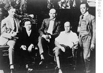 Far left, Jesse L. Lasky; center, Samuel Goldwyn; second from right, Cecil B. DeMille 