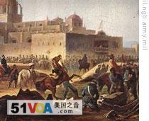 A drawing of a battle during the war with Mexico