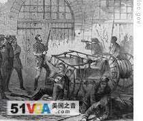 A drawing of the inside of the engine house just before it was seized by Marines