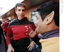 Trekkers waiting in line in Los Angeles, California to see the first public viewing of the new 