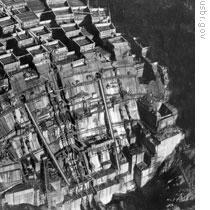 The dam was made of concrete blocks of different sizes like these