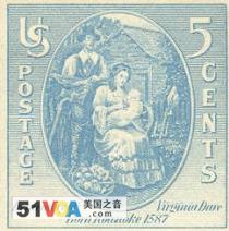 U.S. stamp from 1937 honoring Virginia Dare, the first English child born in an American colony