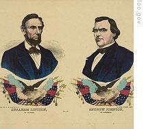 A political banner supporting Abraham Lincoln and Andrew Johnson