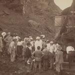 President Roosevelt, center, discussing America's task with workmen at Bas Obispo on the Panama Canal in 1906