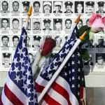 A memorial with pictures of some of the 343 New York City firefighters killed at the World Trade Center on September 11, 2001