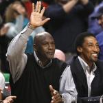 Michael Jordan at a Chicago Bulls game  last month with former teammate Scottie Pippen